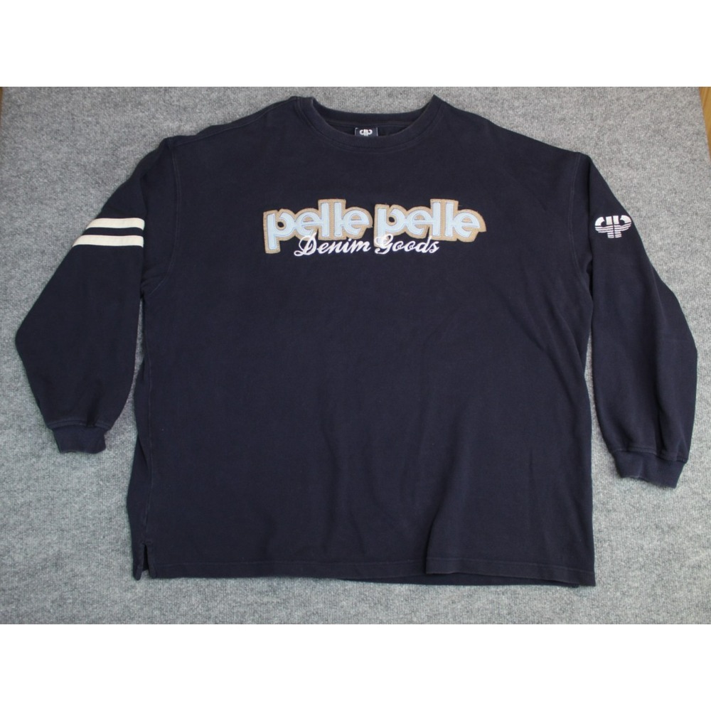 Vintage Mens Pelle Pelle Denim Goods Blue White Embroidered Sweatshirt 3XL EUC